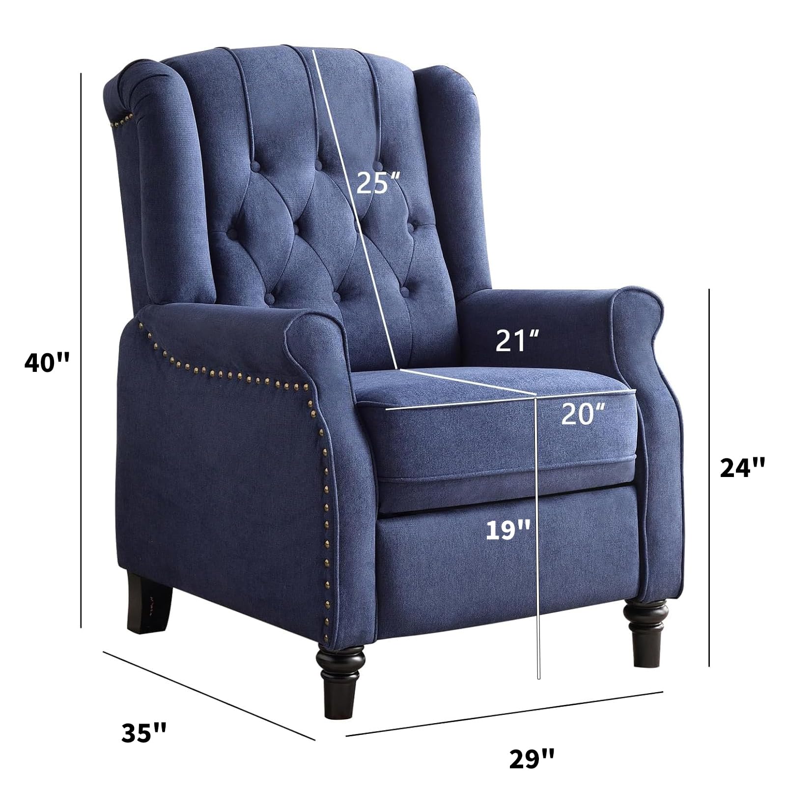 Tufted Wingback Recliner Chair Dark Blue