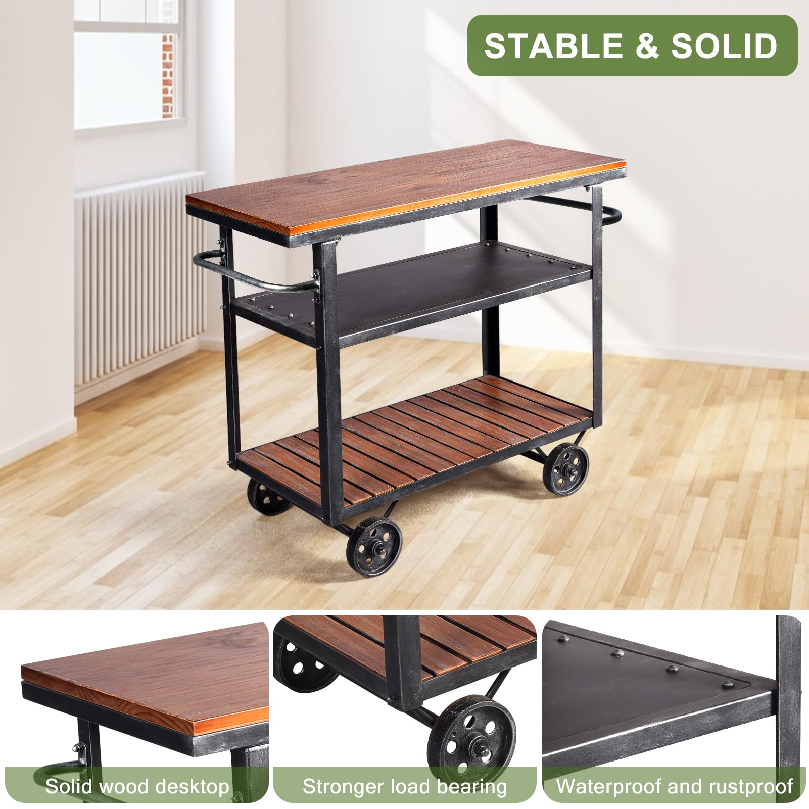 3-Tier Rolling Utility Cart with Wheels