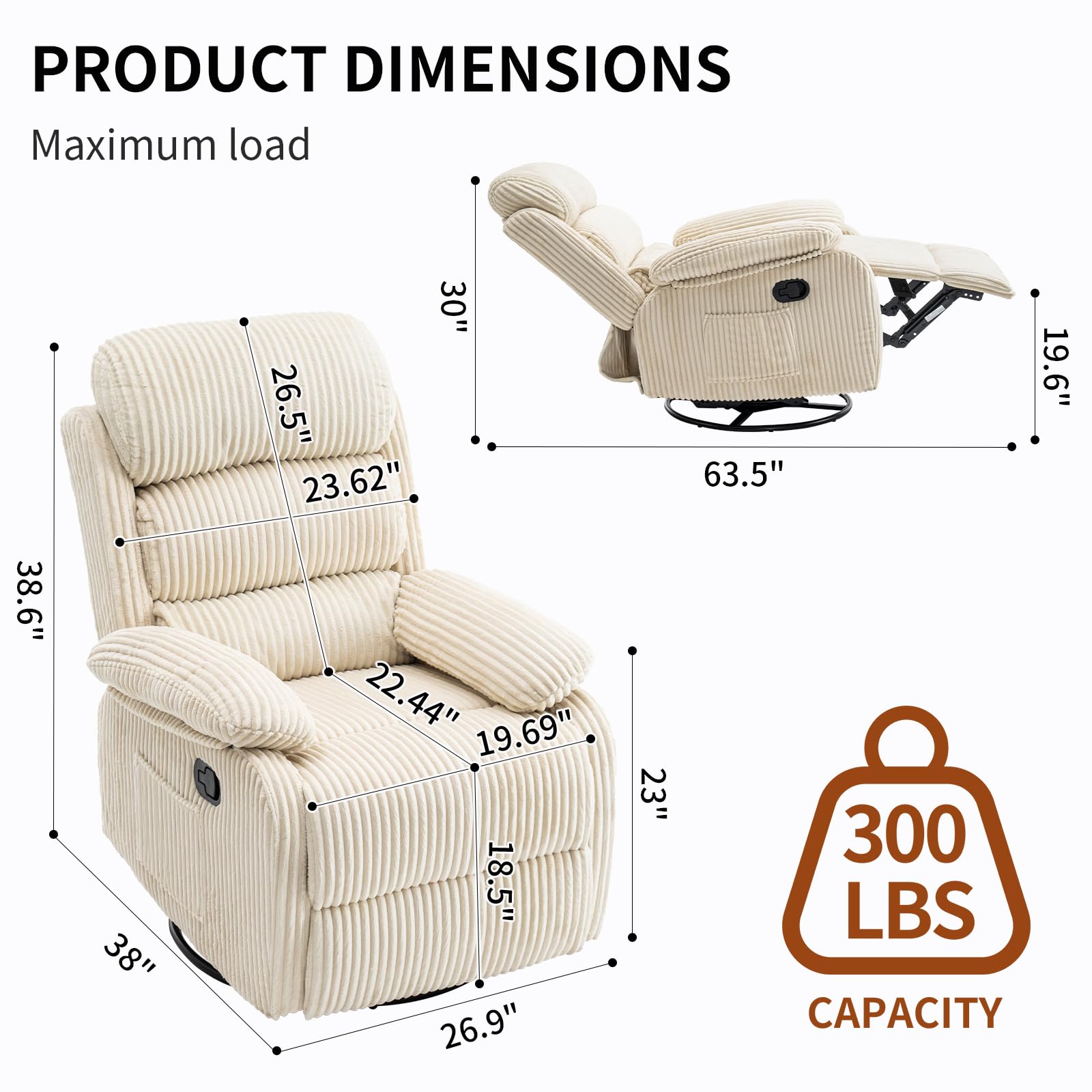 360° Swivel Rocking Recliner Chair with Footrest