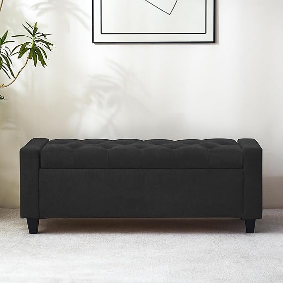 Upholstered Storage Bench with Hinge