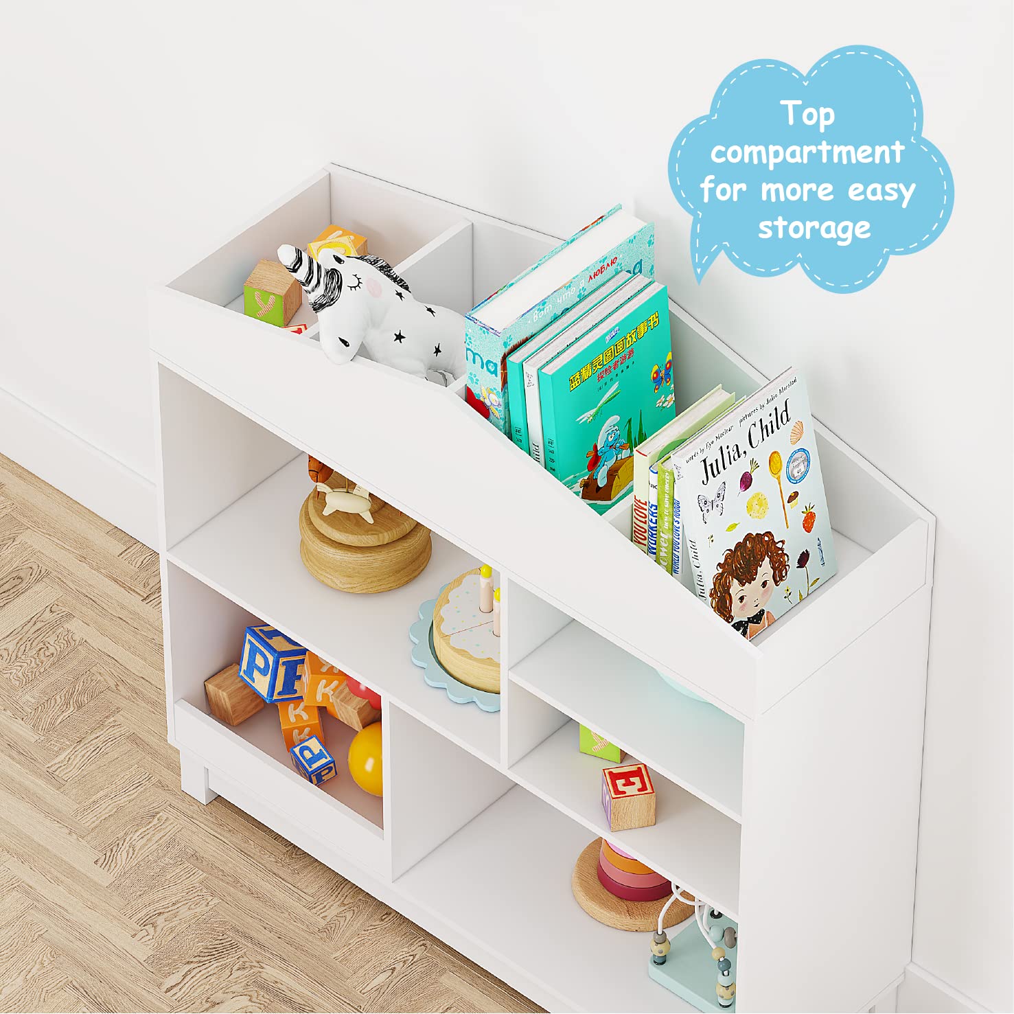 UTEX Kids Bookshelf, Wooden Childrens Bookcases and Toy Storage, Doll House Book Shelves Nursery Book Rack for Classroom Bedroom, White