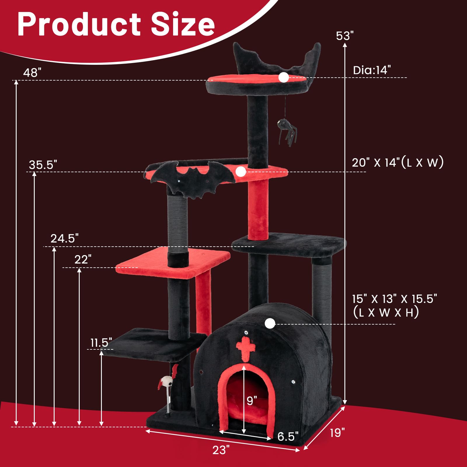Gothic Cat Tree 53 Inch with Coffin Bed