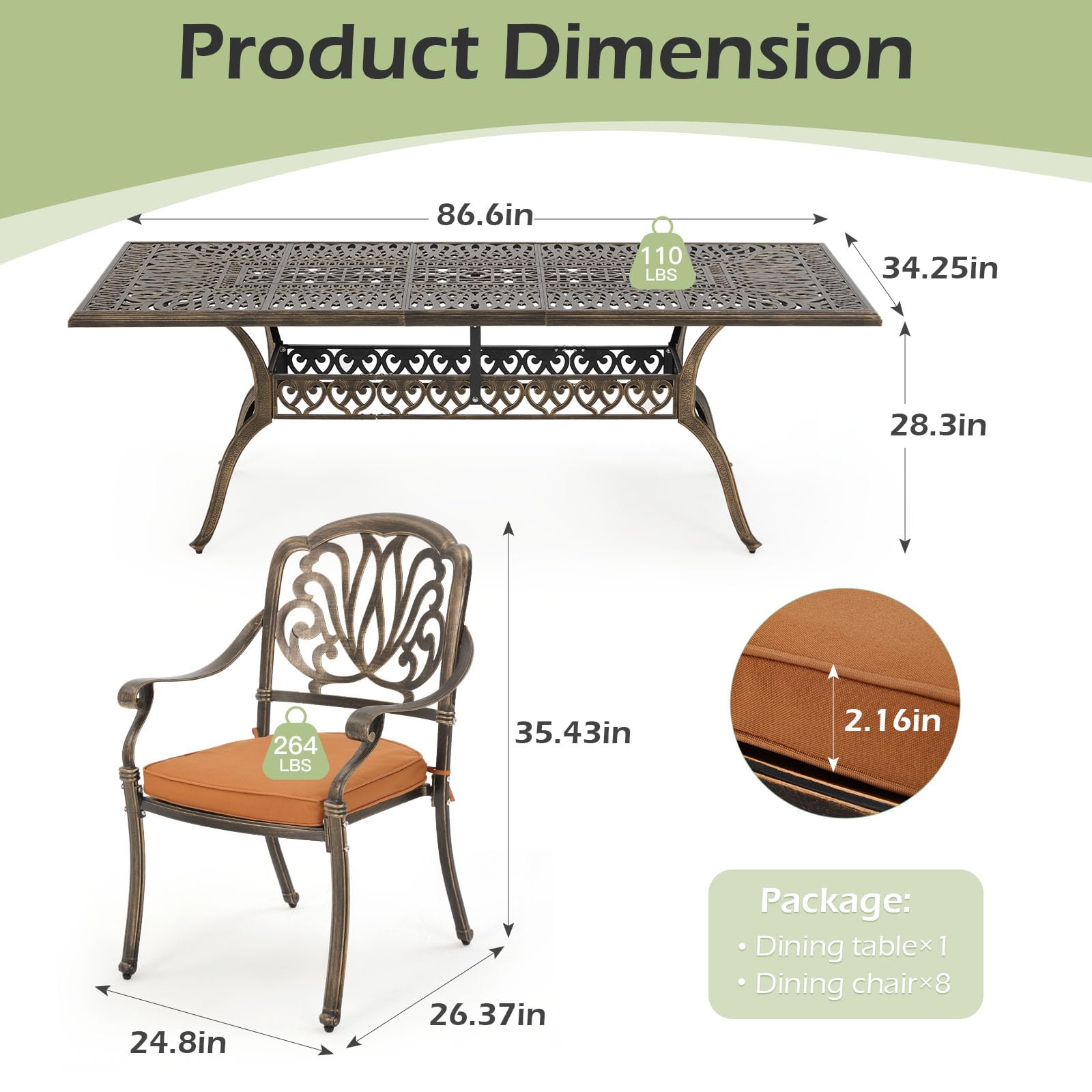9-Piece Cast Aluminum Outdoor Dining Set