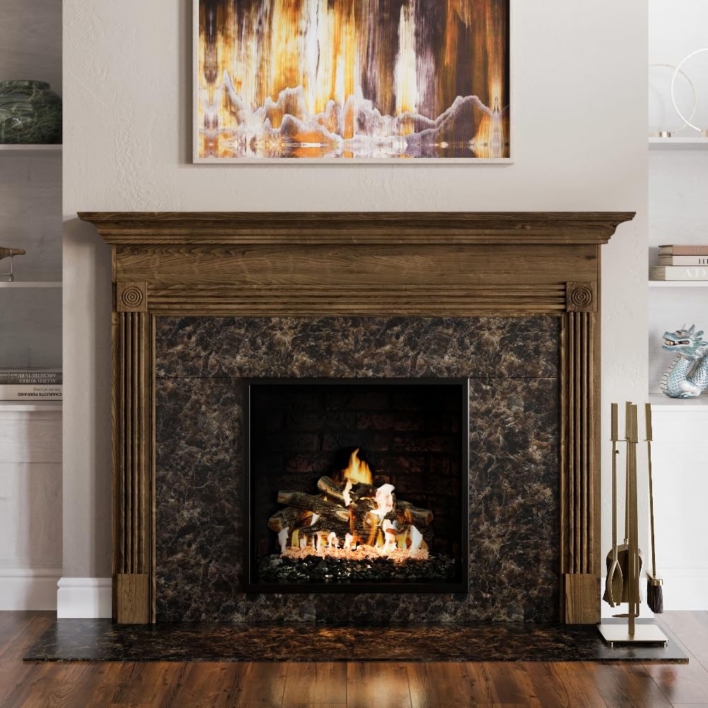5-Piece Fireplace Tool Set with Stand - Aged Brass Finish