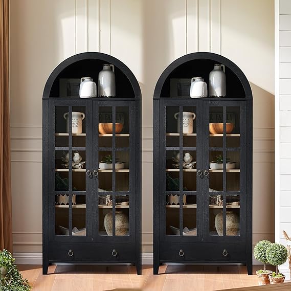 Arched Cabinet with Glass Doors and Adjustable Shelves