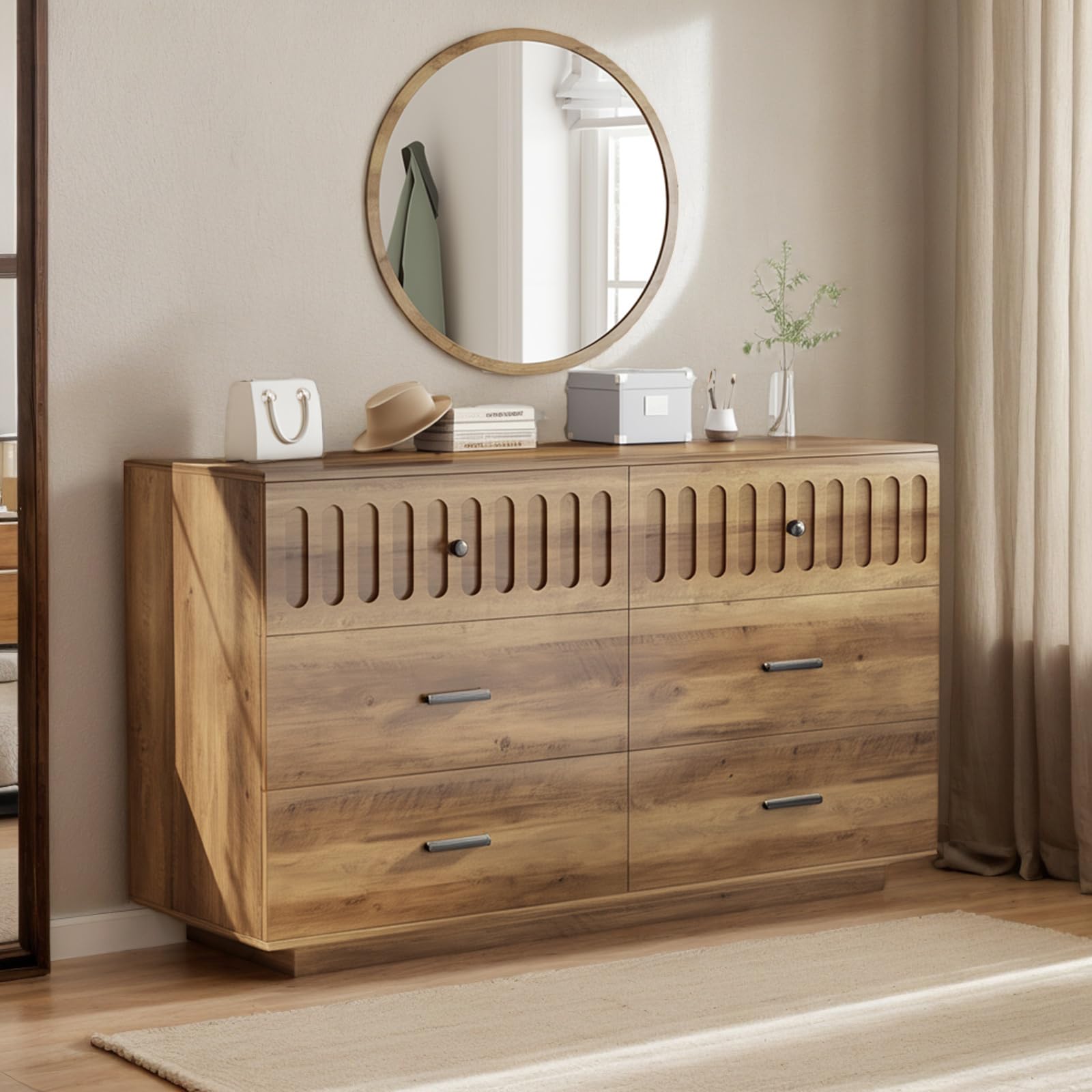 Farmhouse 6 Drawer Dresser with Fluted Design