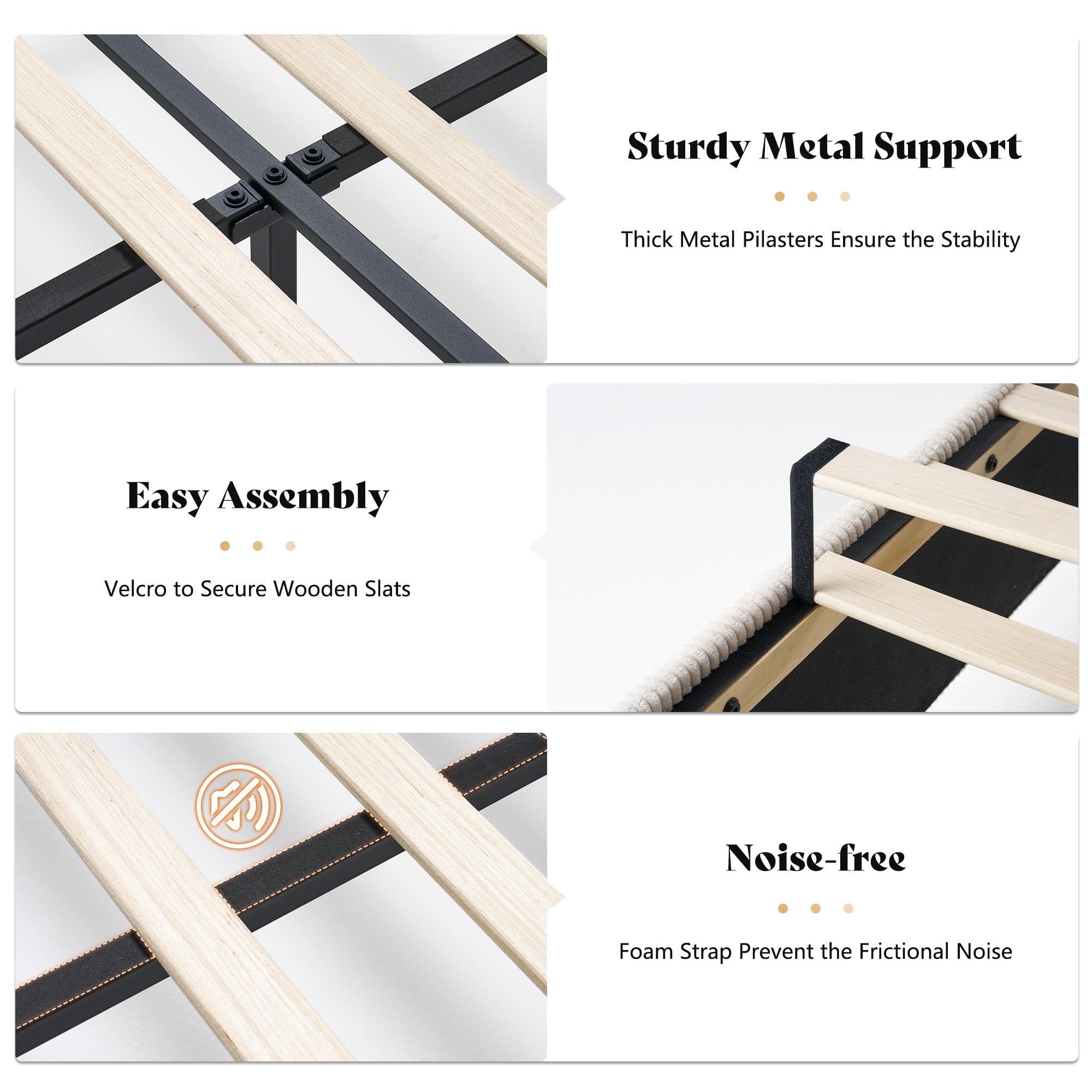 Queen Upholstered Platform Bed Frame with Fireplace and Tall Wingback Headboard