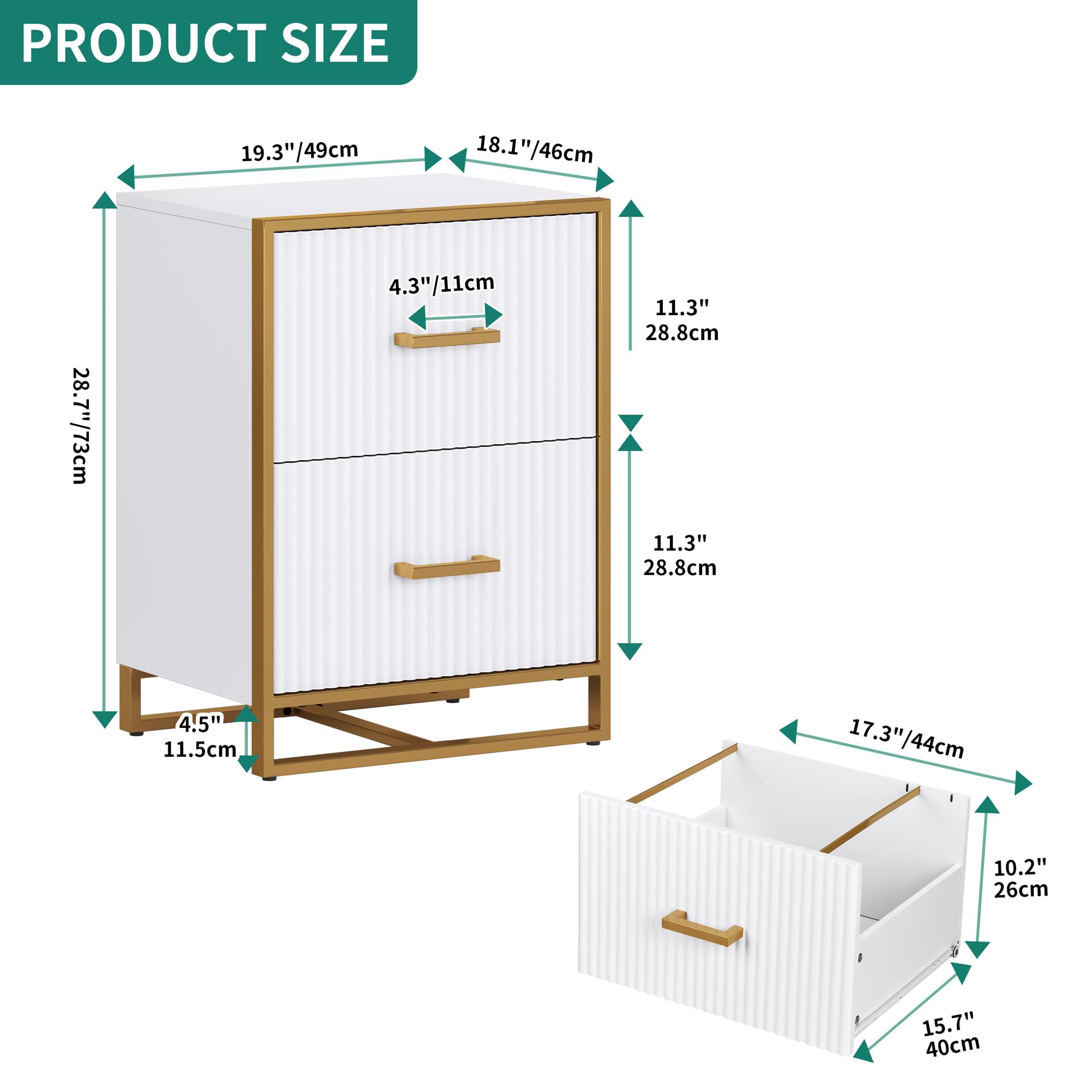 2 Drawer Lateral File Cabinet with Gold Frame