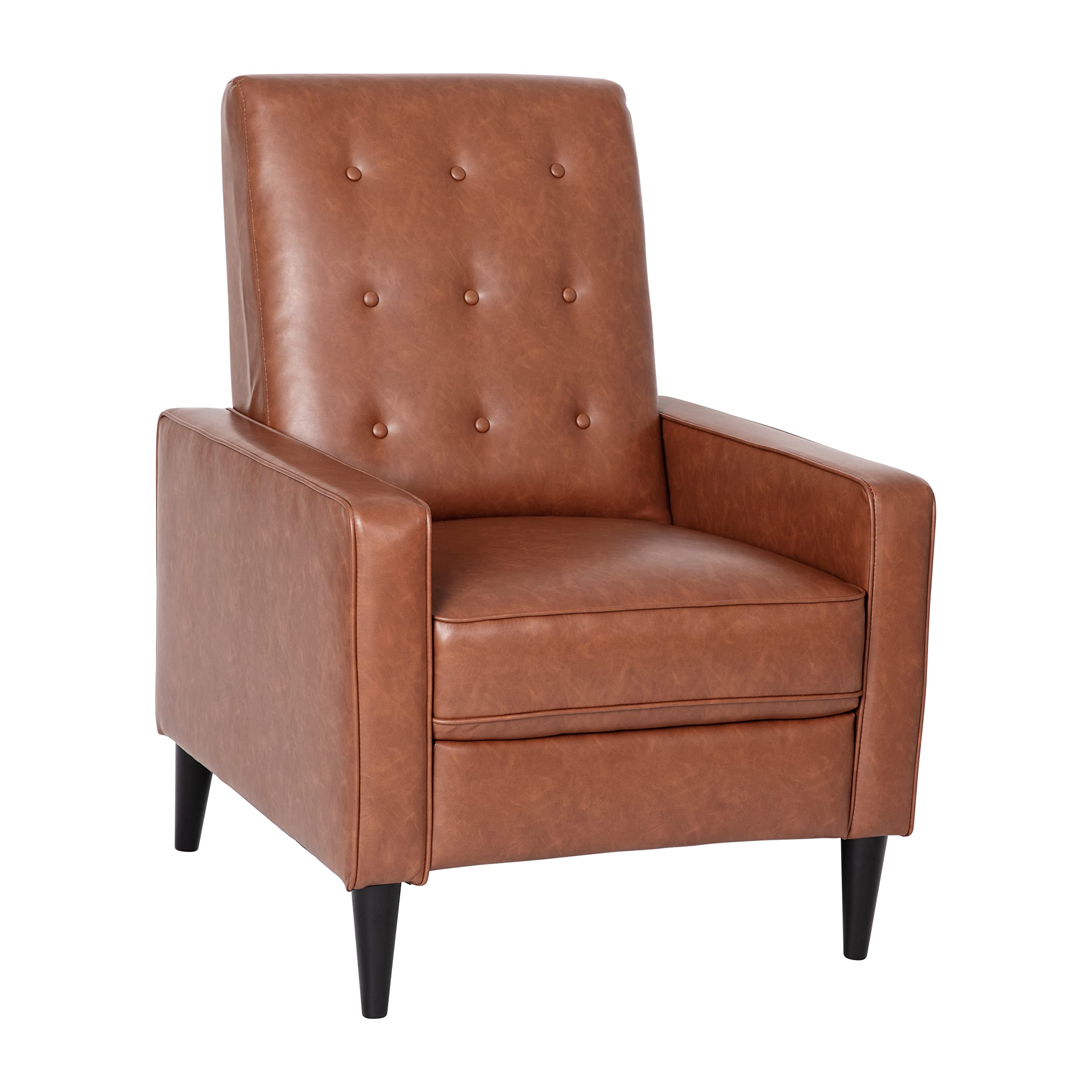 Zeke Mid-Century Modern Tufted Pushback Recliner in Cognac