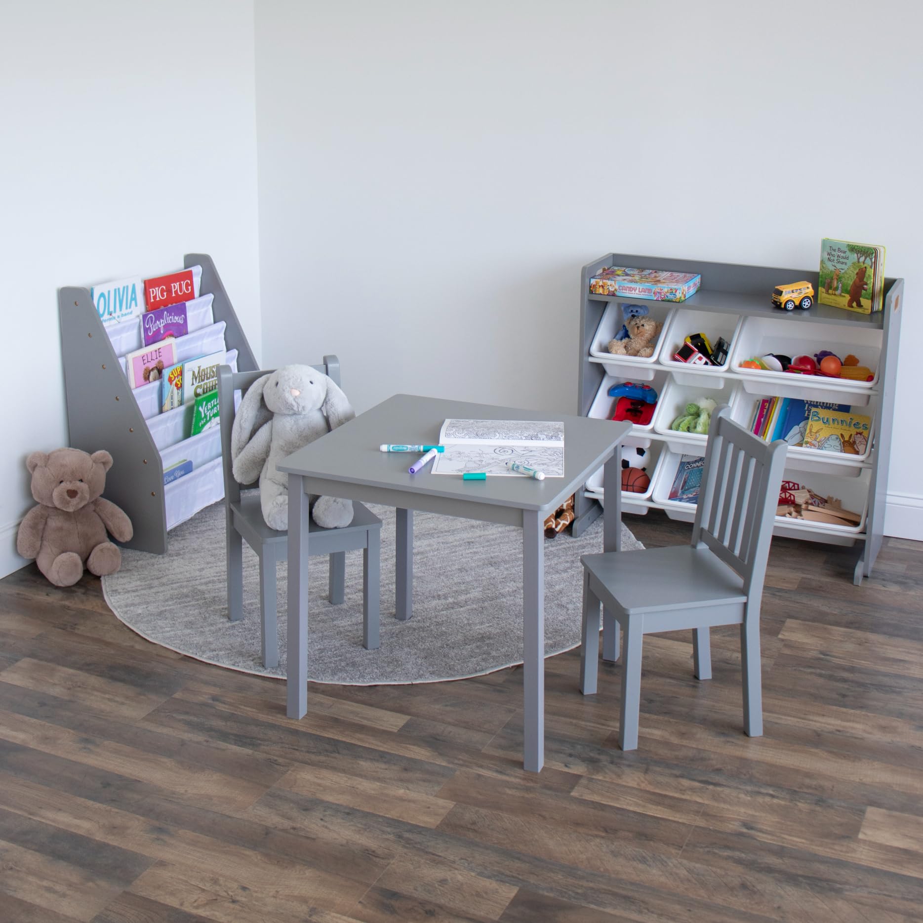 Kids Wooden Table and 2 Chairs Set Grey