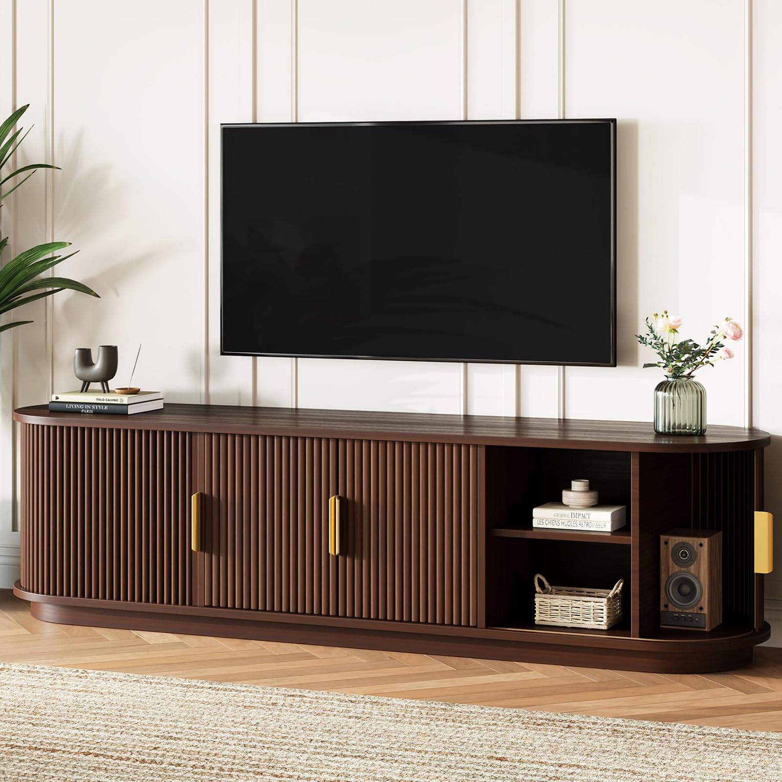 66.9" Wooden TV Stand with Sliding Doors