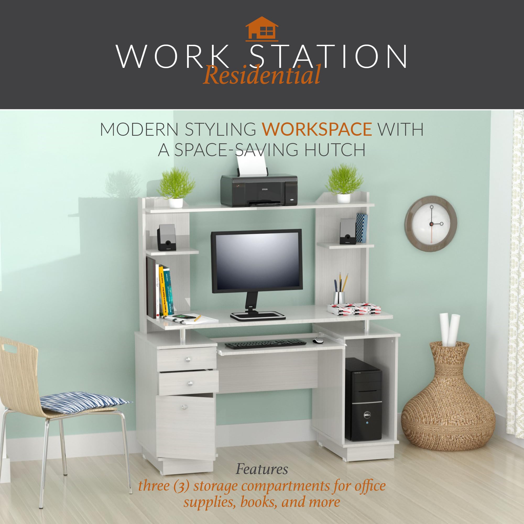 Computer Work Center with Hutch and Pull-Out Keyboard Tray