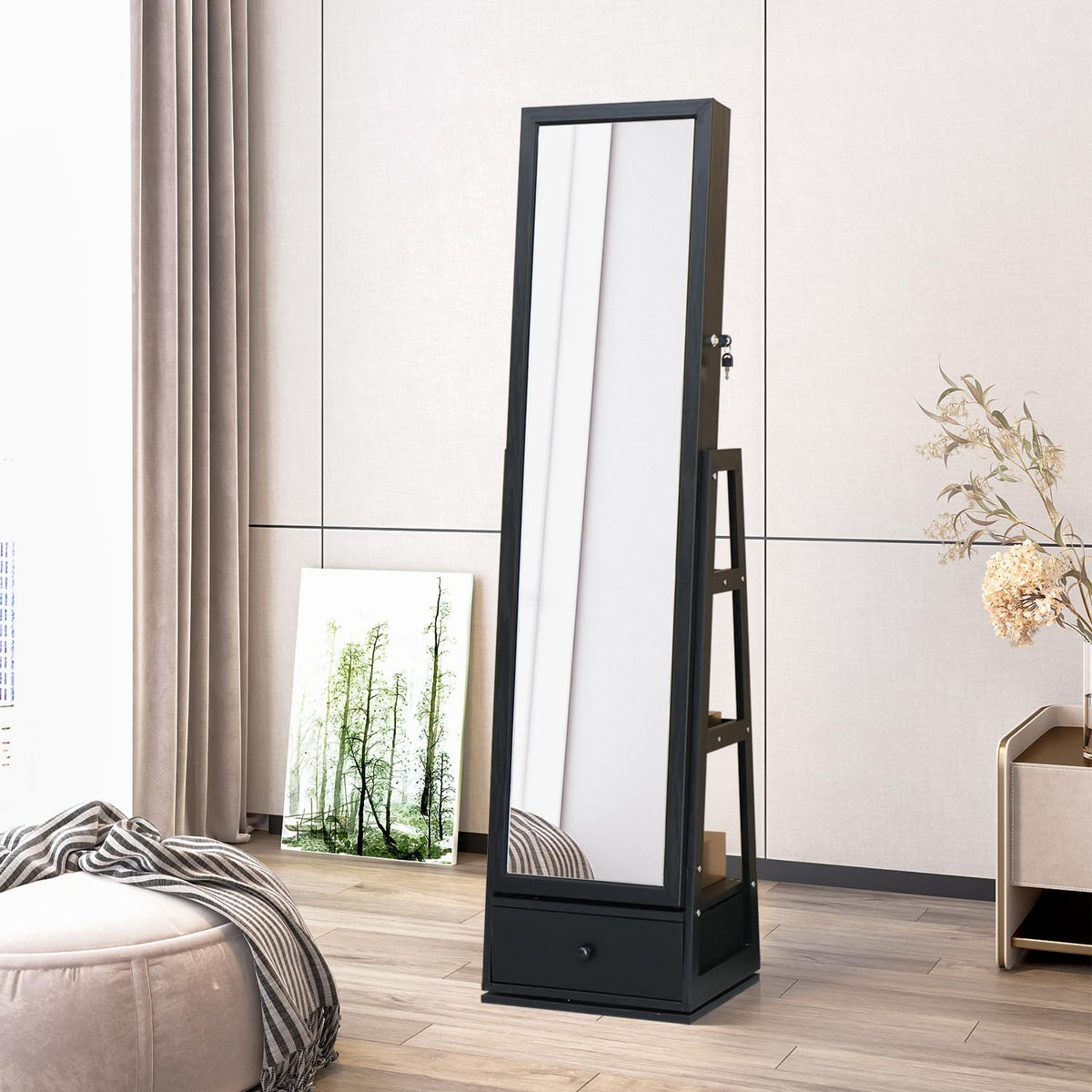 Full Length Mirror Jewelry Cabinet with 3 Drawers