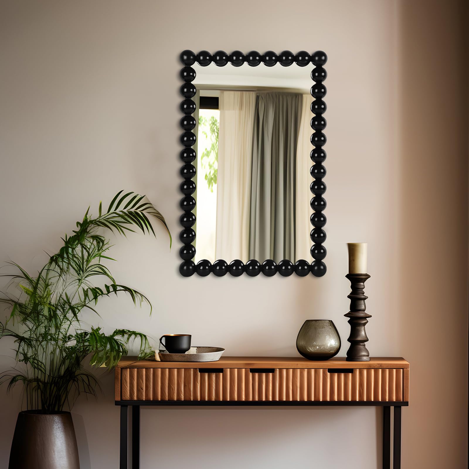 Decorative Beaded Wall Mirror Rectangular Black 28x18