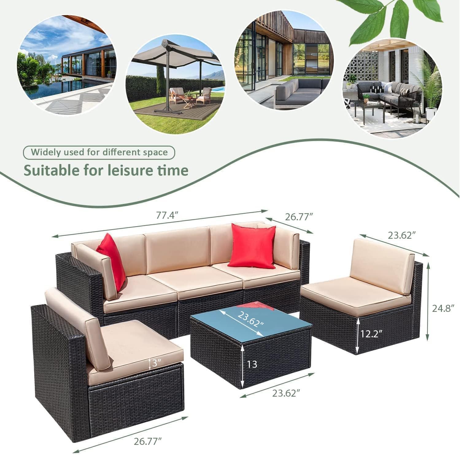 6-Piece Outdoor Sectional Rattan Sofa Set