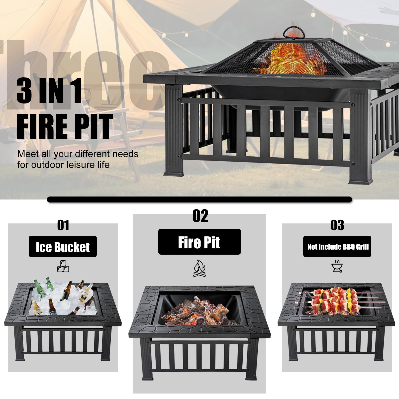 32 Inch Square Fire Pit Table