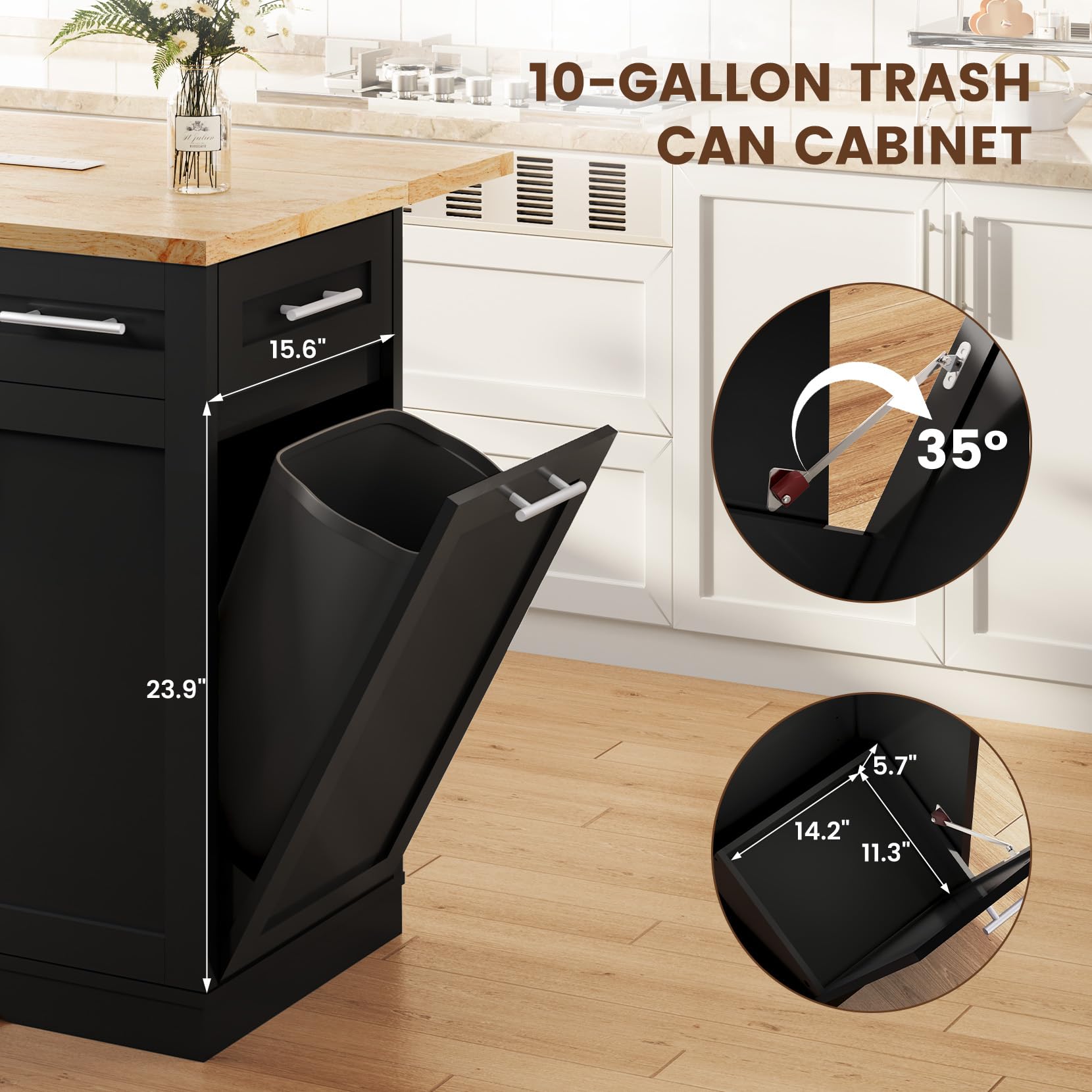 53'' Rolling Kitchen Island with Power Outlet and Drop Leaf