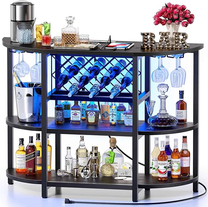 LED Bar Cart with Power Outlet and 4-Tier Storage