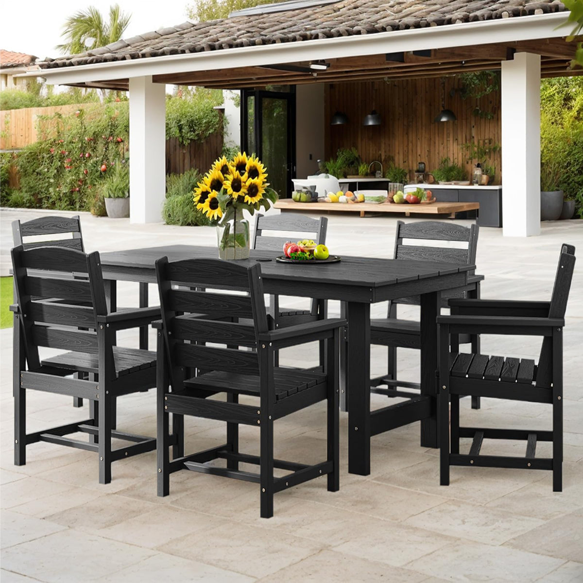 7-Piece HDPE Patio Dining Set for 6 with Umbrella Hole