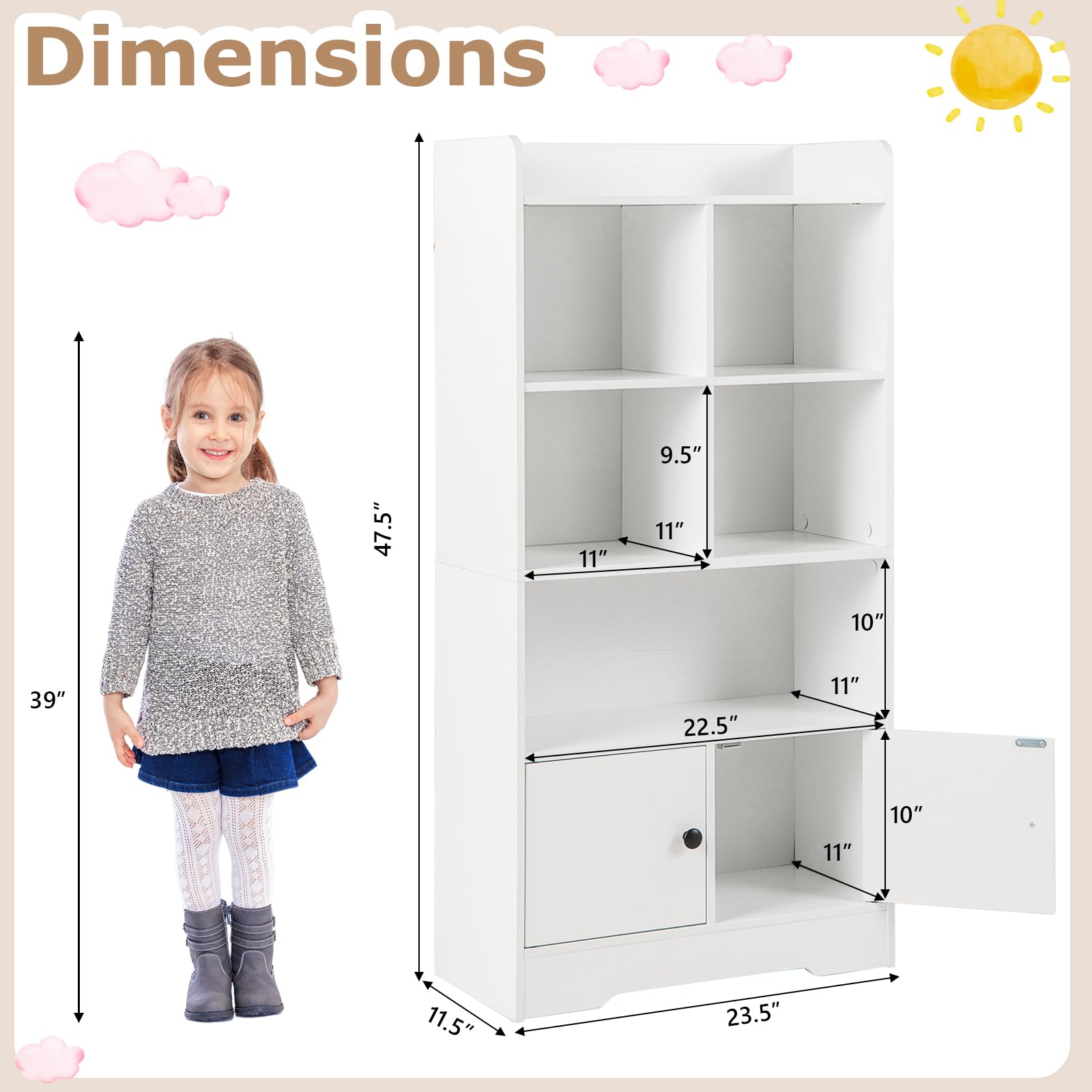 Kids Toy Storage Cabinet with Shelves and Doors