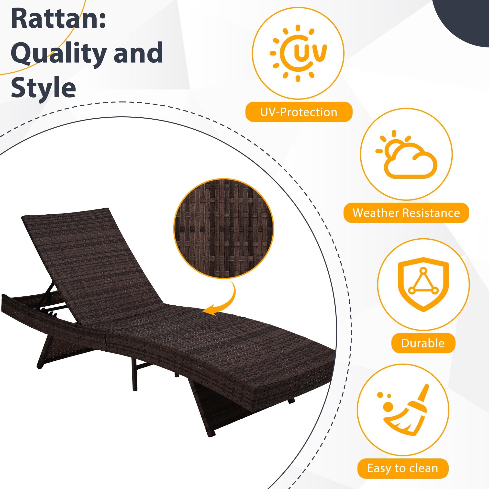 Wicker Chaise Lounge Chair Set of 2
