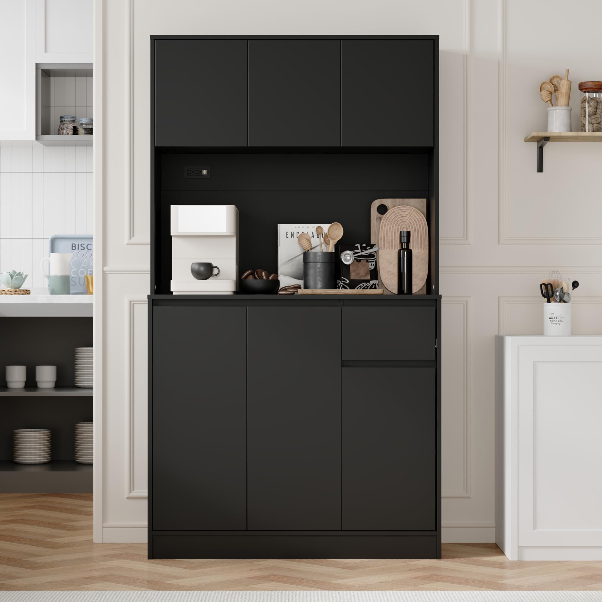 Tall Kitchen Pantry Cabinet with Power Outlet