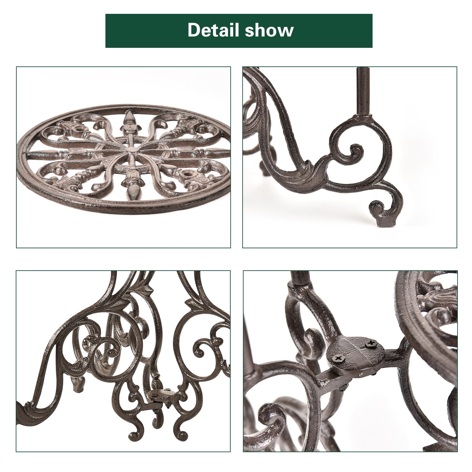 3-Tier Cast Iron Plant Stand 24in Tall Foldable Metal Shelf