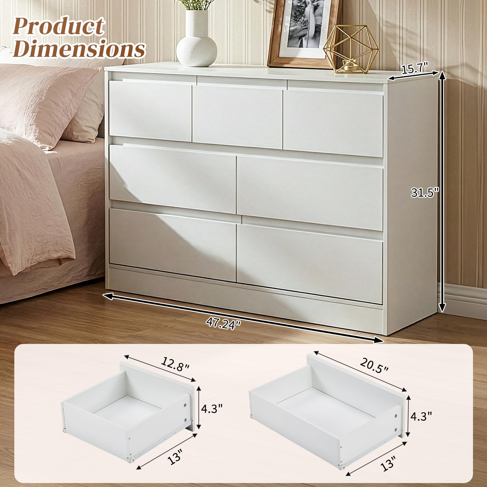 White Dresser 3-Tier 7-Drawer Chest of Drawers