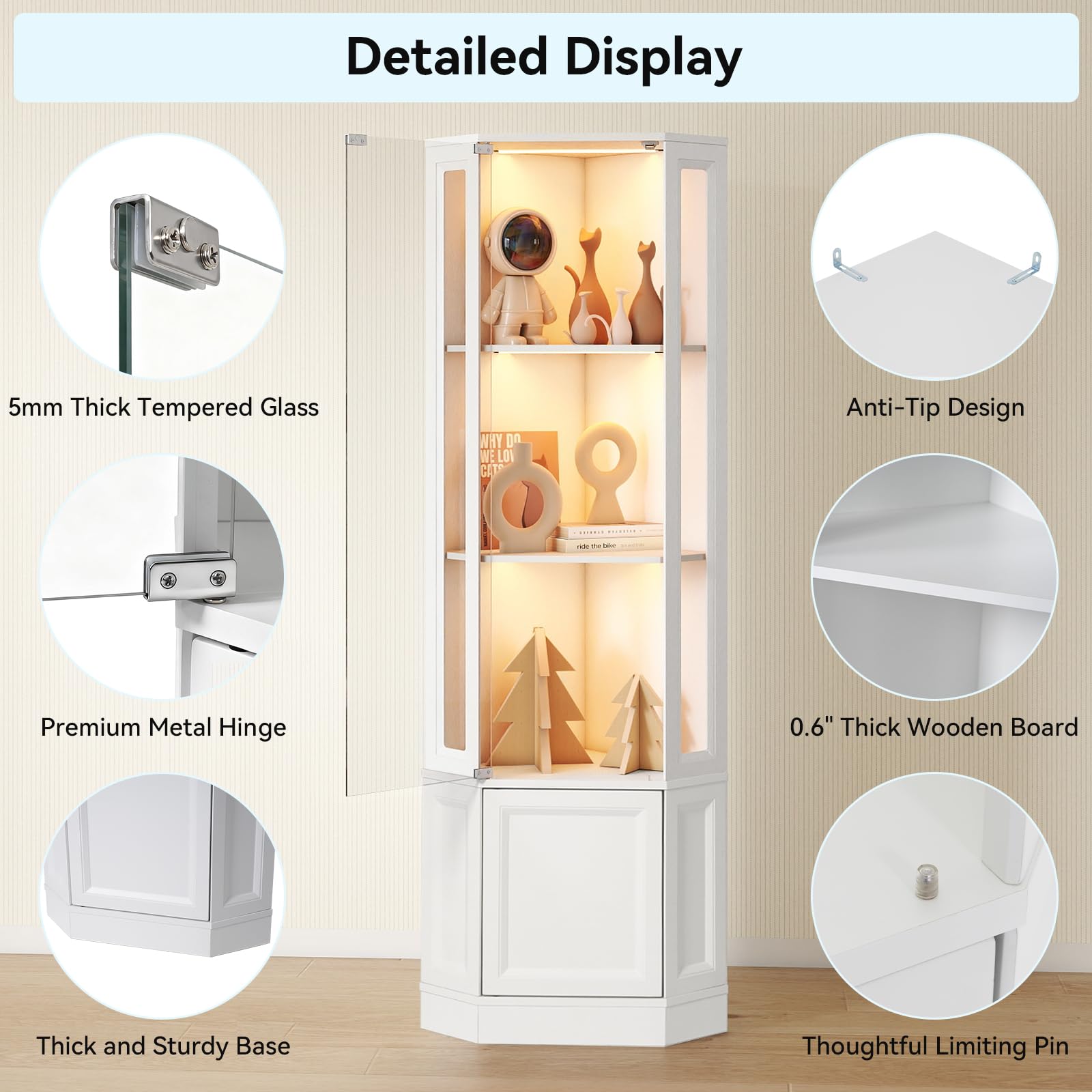 Corner Display Cabinet with LED Lights