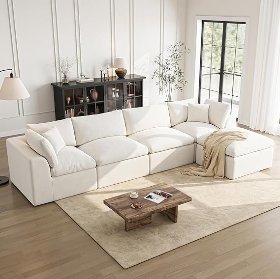 108 Inch L-Shaped Sectional Sofa with Ottoman