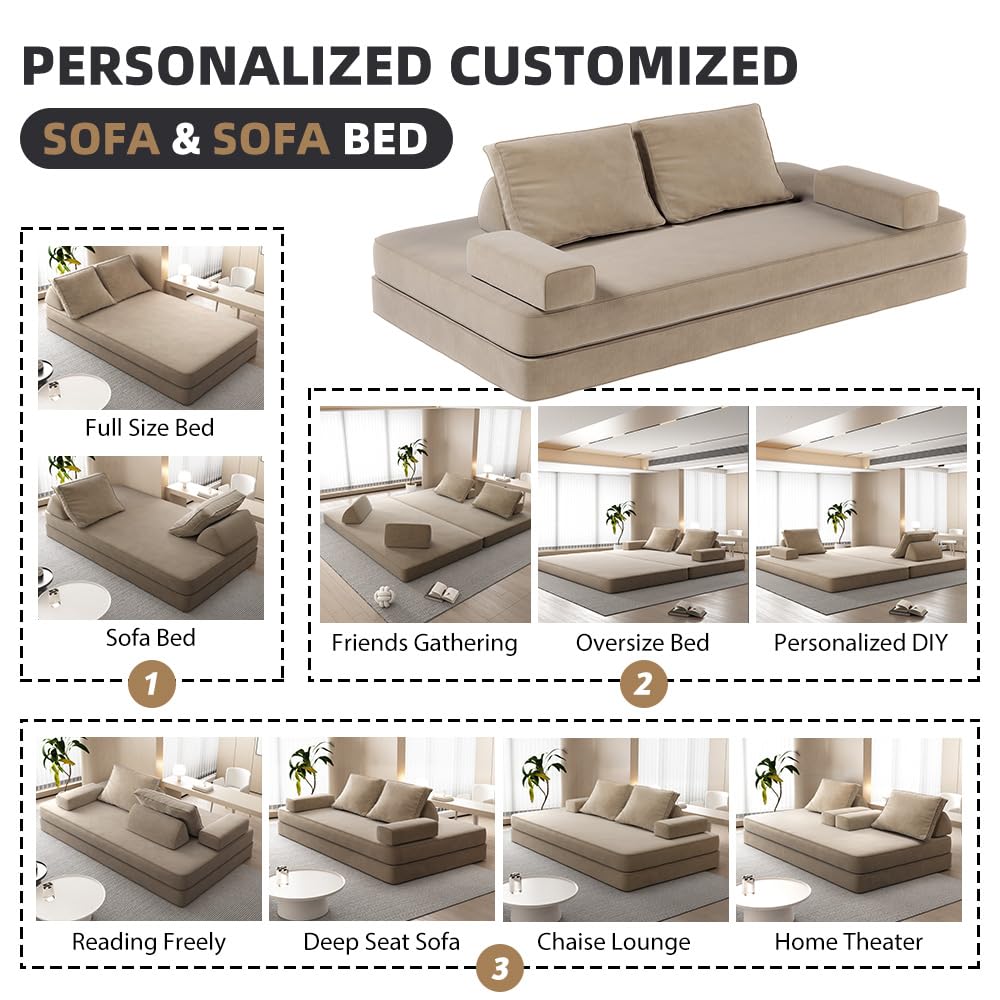 Convertible Floor Sleeper Sofa Bed with Adjustable Backrests