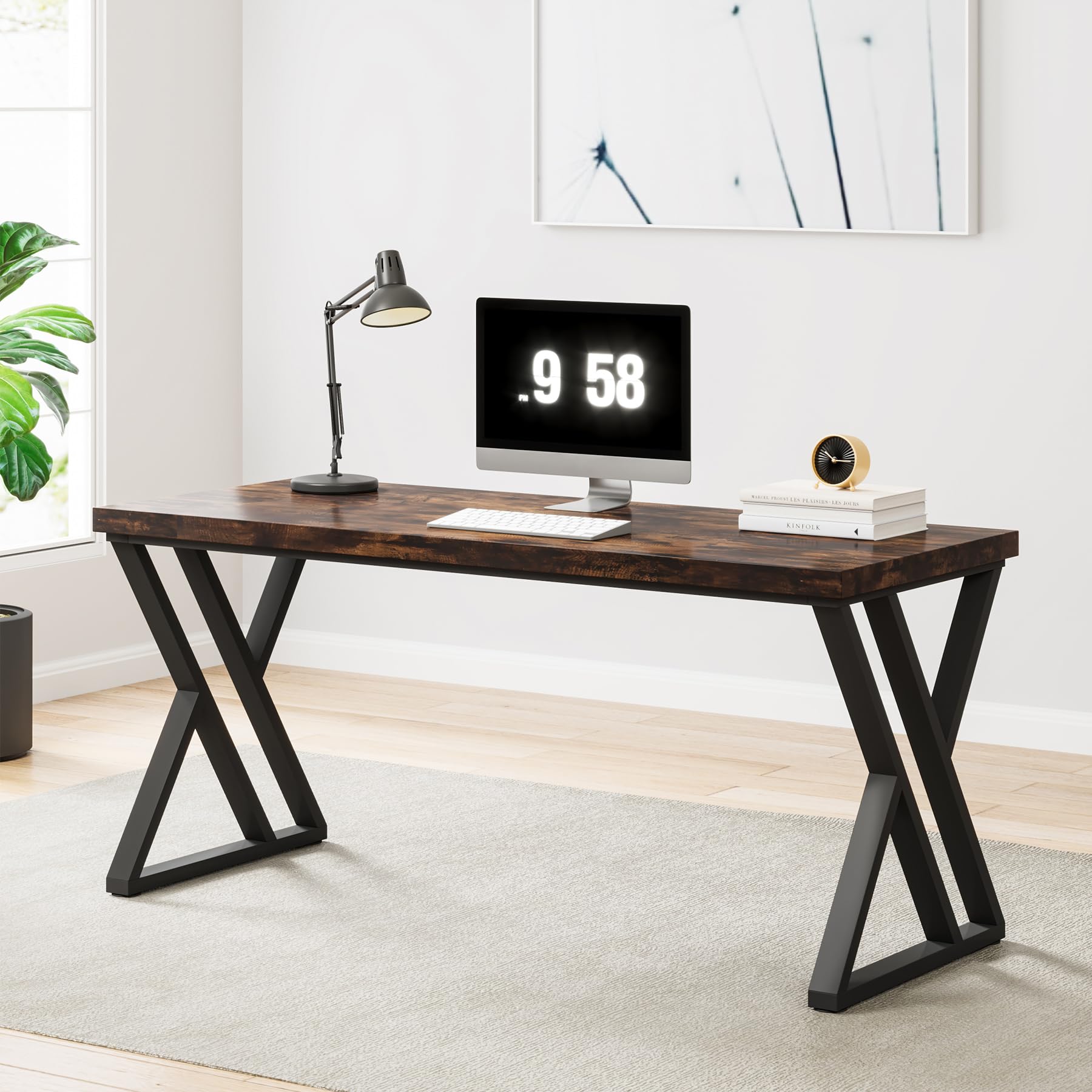 55 Inch Writing Computer Desk with Z-Shaped Metal Leg