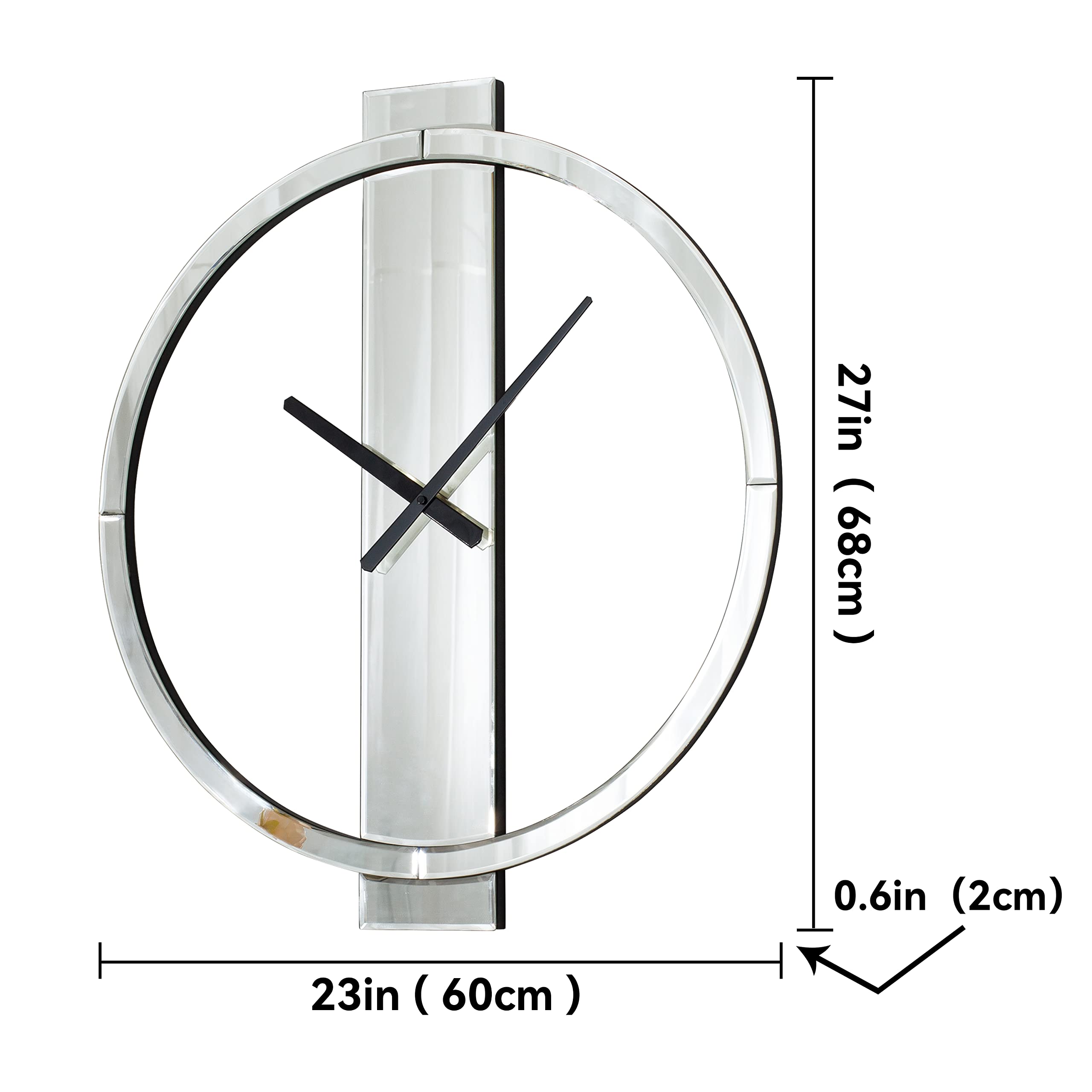 Mirrored Wall Clock 23" Round Contemporary Design
