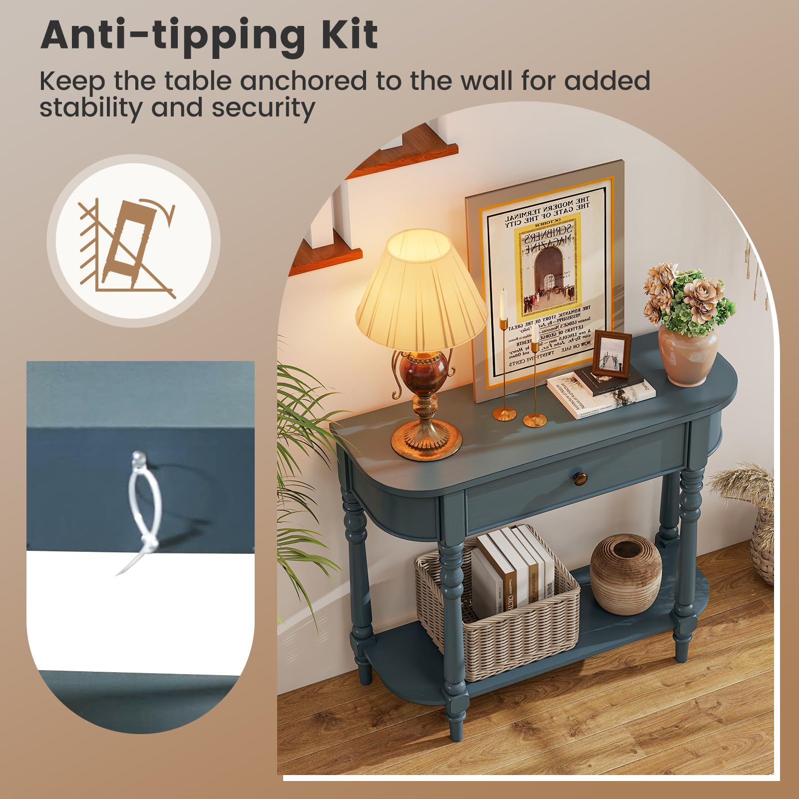 36" 2-Tier Console Table with Storage Drawer