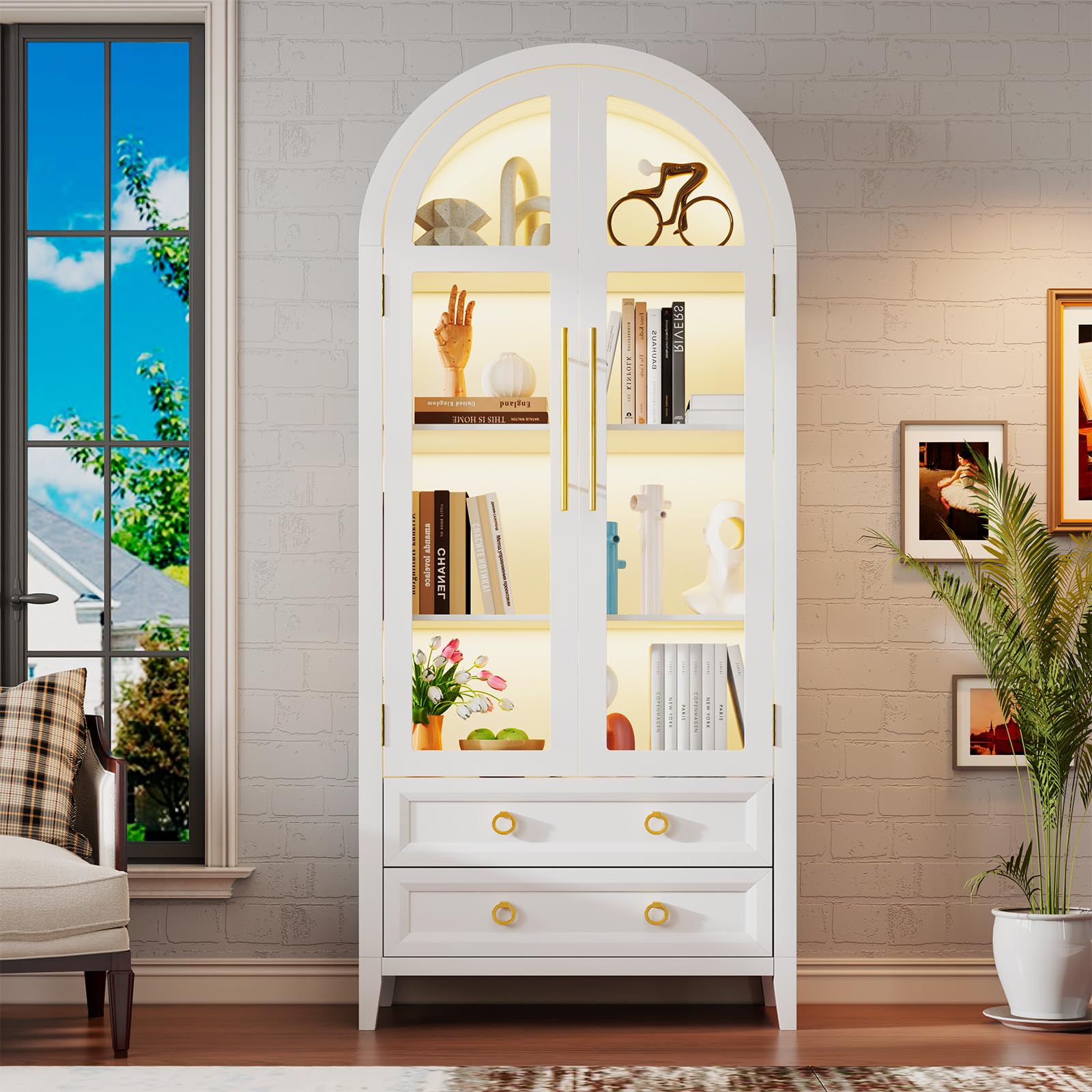Arched Glass Display Cabinet with LED Lighting