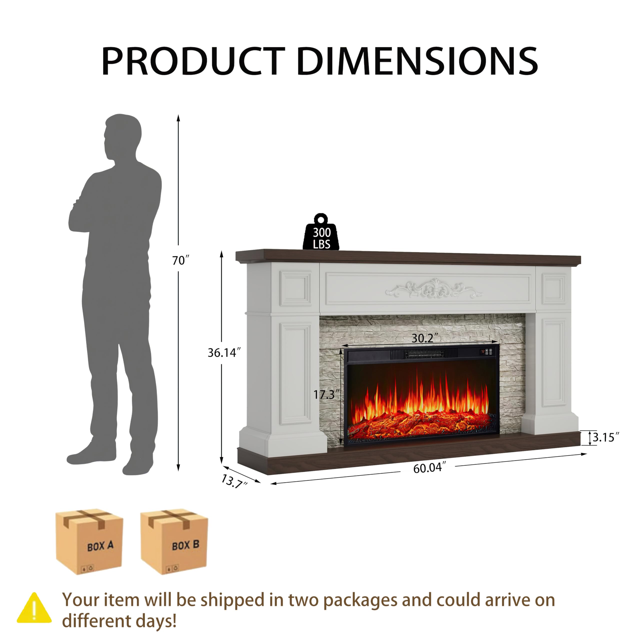 60" Electric Fireplace TV Stand with Mantel
