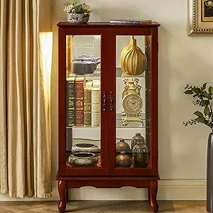 Curio Cabinet with Glass Doors and Adjustable Shelves