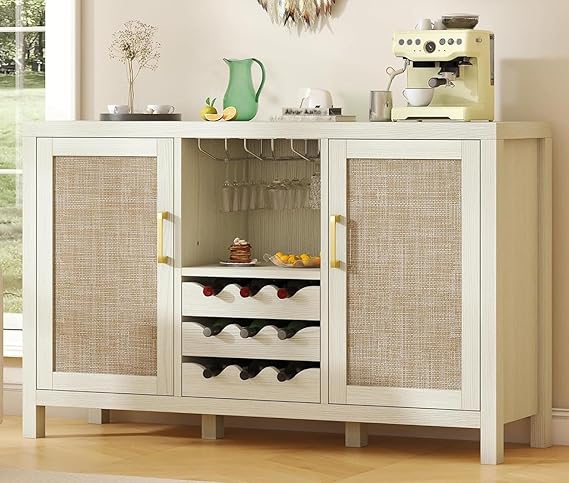 Rattan Wine Bar Cabinet with Glass Holder