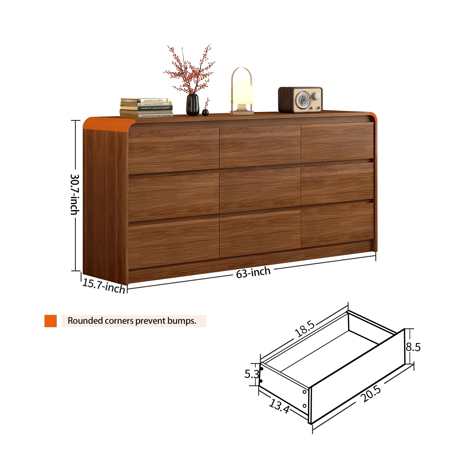 9-Drawer Dresser with Anti-Collision Design