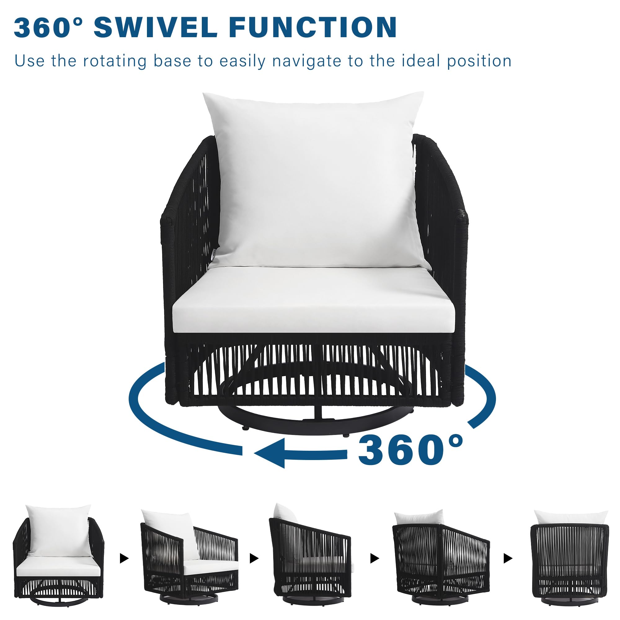 3-Piece Patio Swivel Bistro Set with Coffee Table