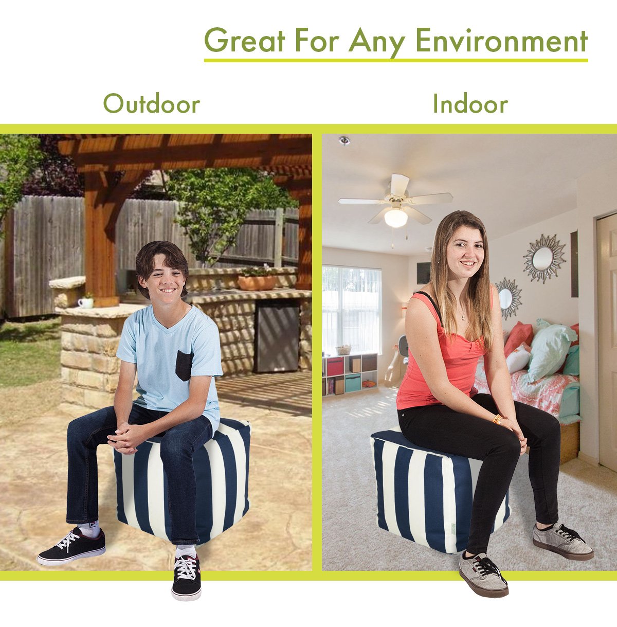 Vertical Stripe Indoor/Outdoor Pouf Ottoman 17x17x17