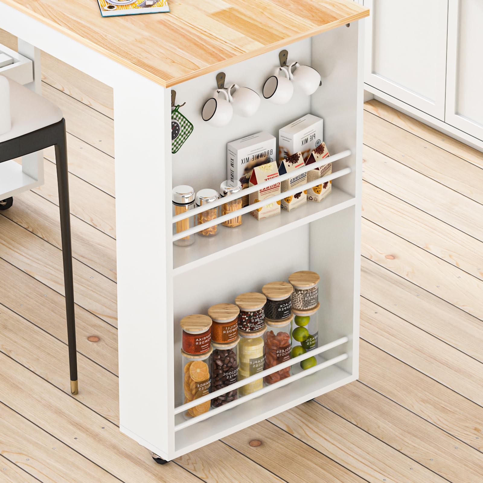 81.5" Kitchen Island with Extendable Dining Table on Wheels