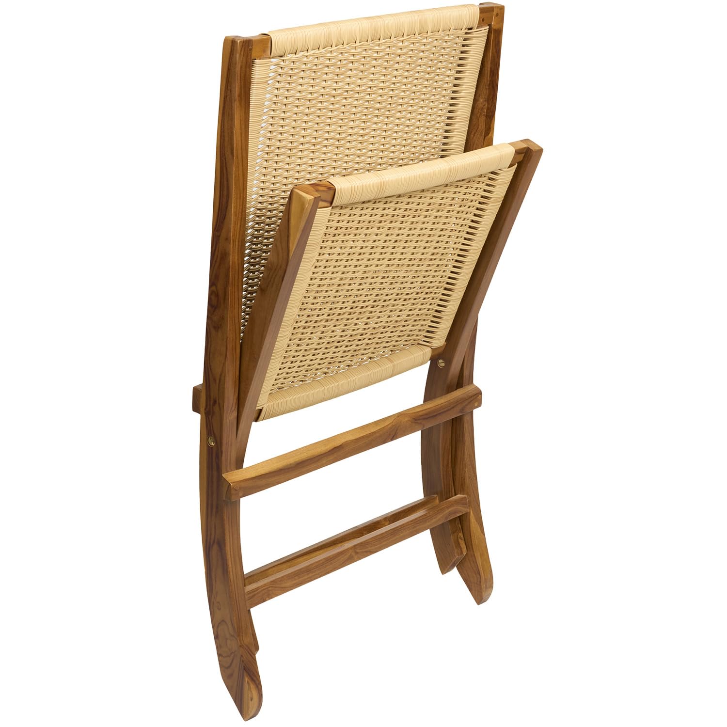 Teak Rattan Lounge Chair - Foldable Handcrafted Solid Wood Accent Chair