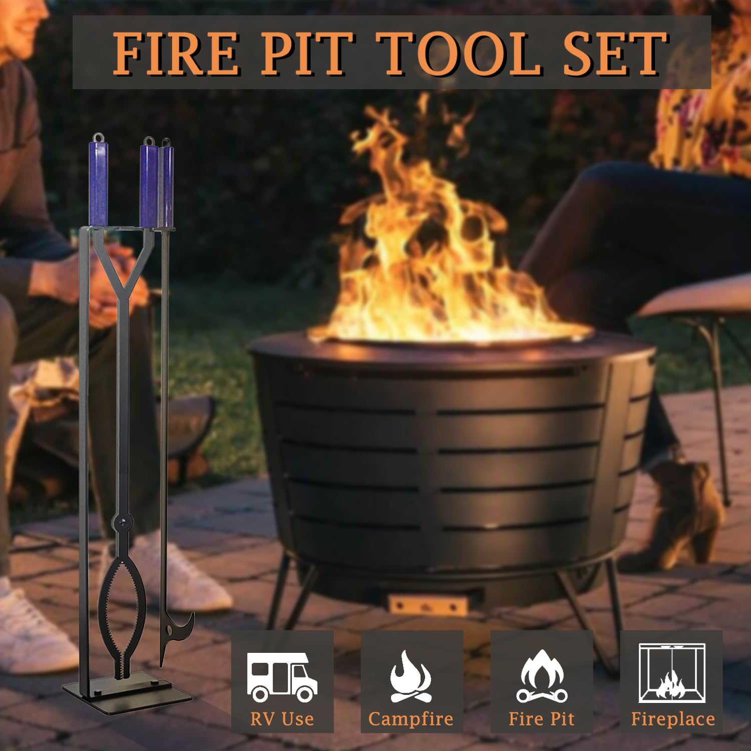 40" Fire Pit Tool Set with Poker and Log Grabber