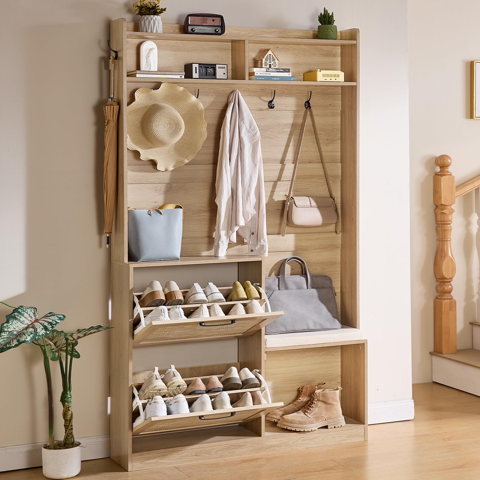 4-in-1 Hall Tree with Bench and Shoe Storage