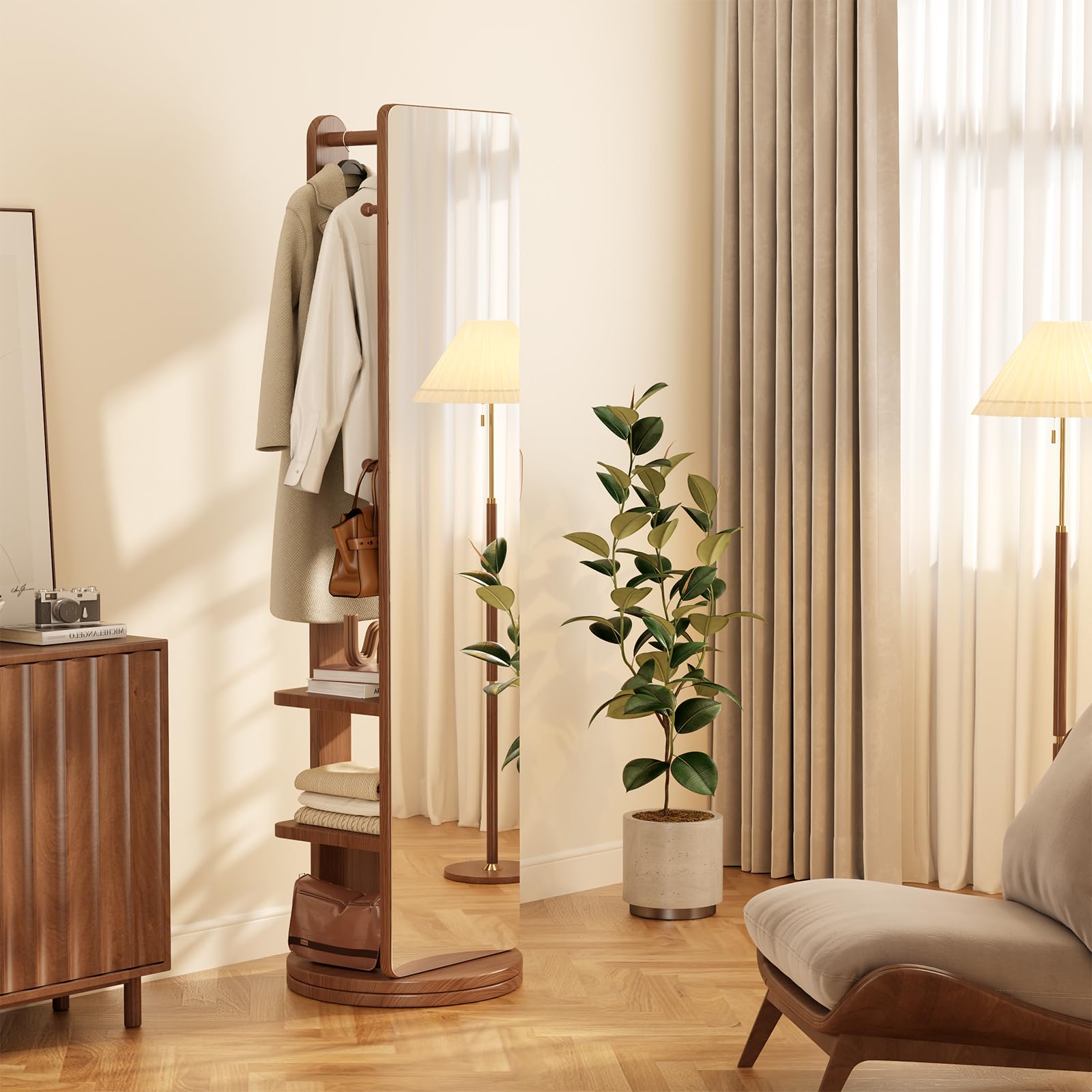 69" Full Length Floor Mirror with Storage Hooks