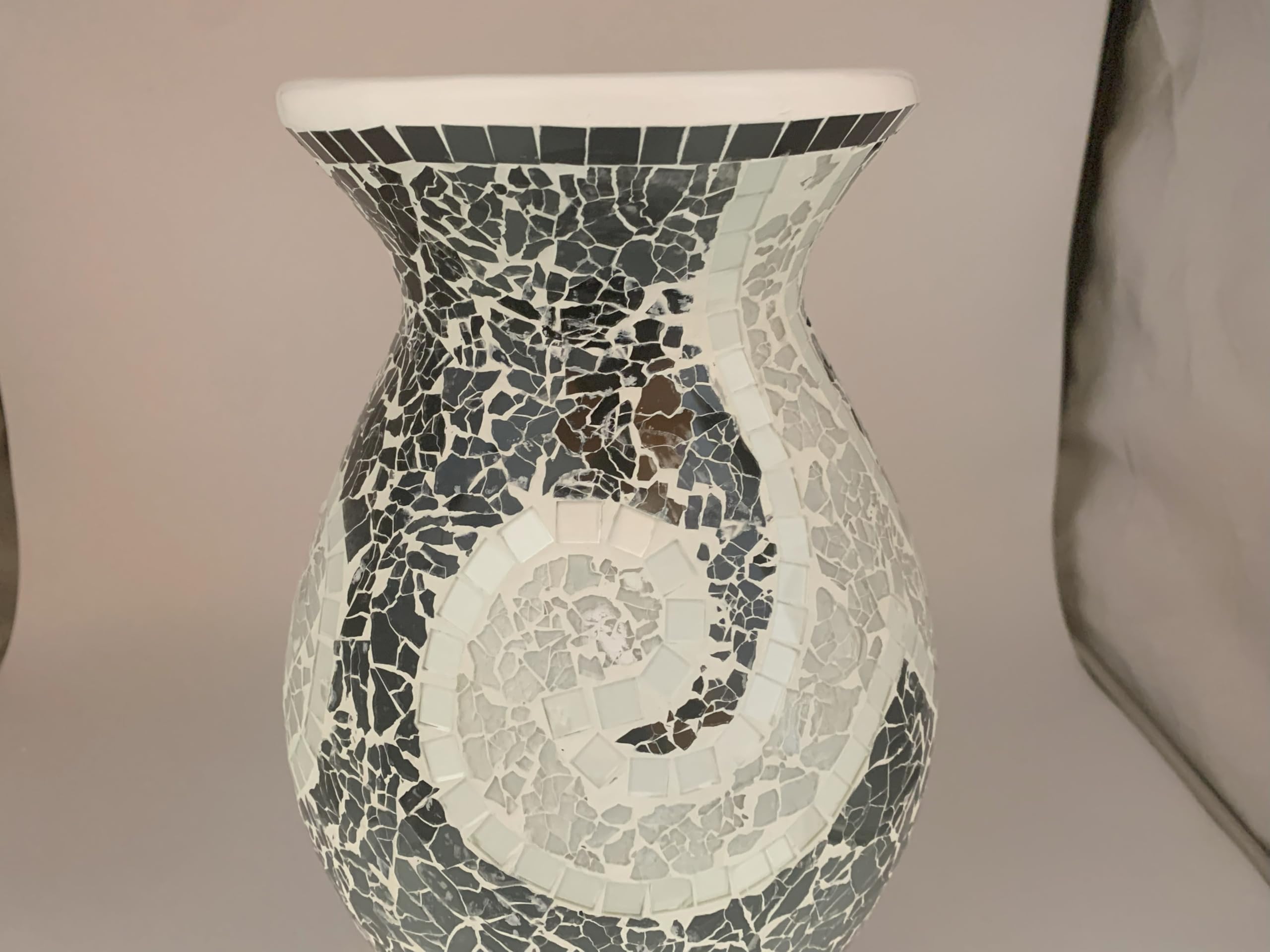 18 Inch Mosaic Floor Vase - Black and White Terracotta Cylinder
