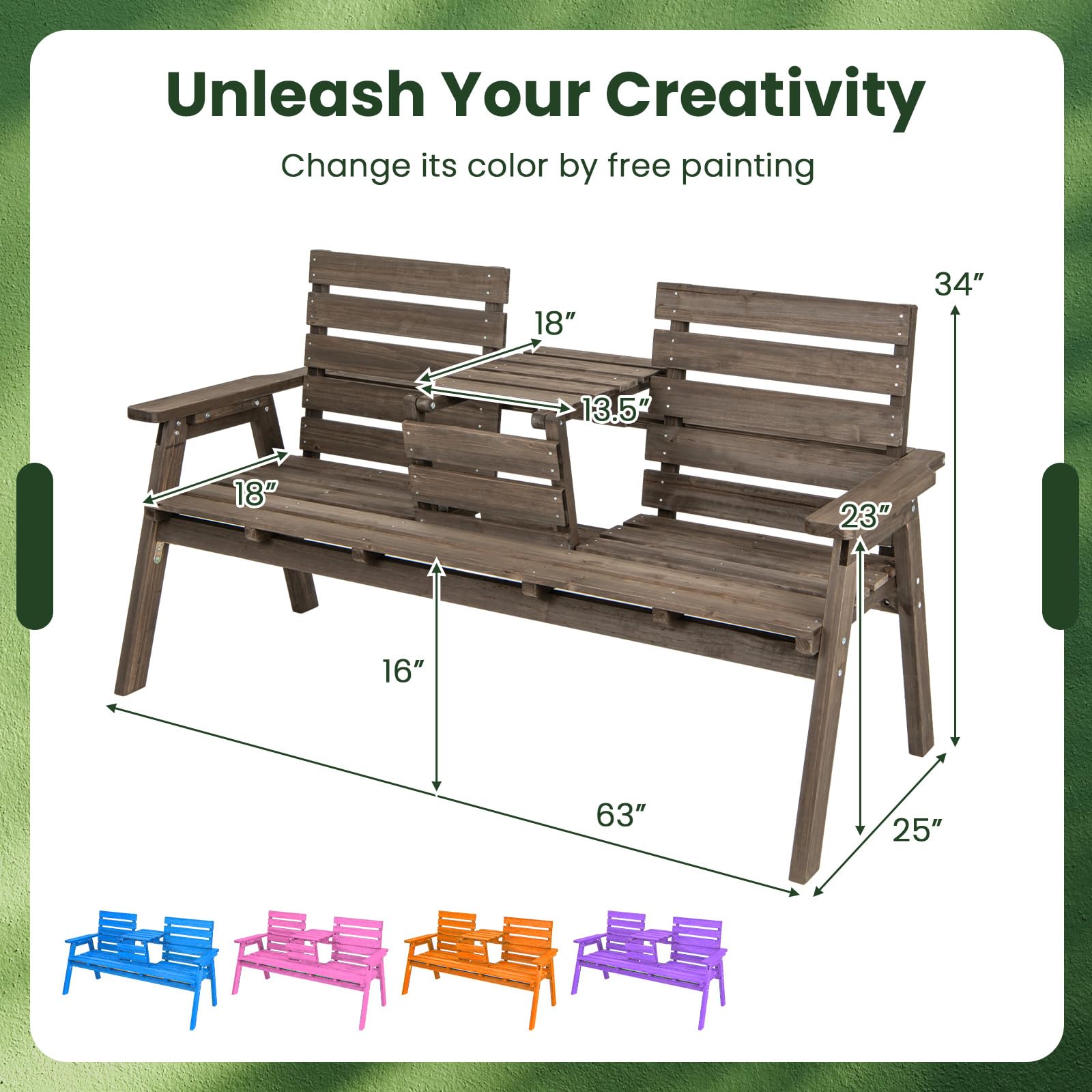 Foldable Outdoor Fir Wood Bench with Middle Table
