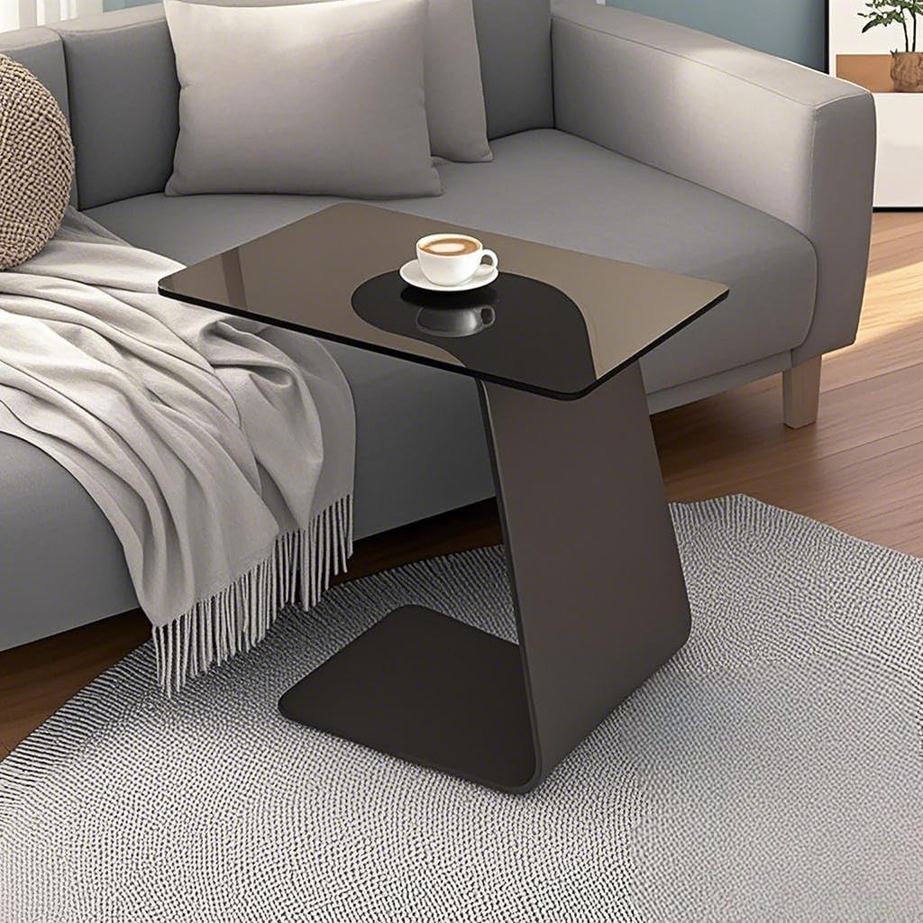 C-Shaped End Table with Metal Base