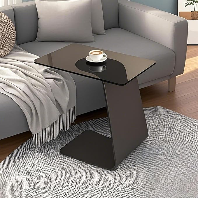 C-Shaped End Table with Tempered Glass Top